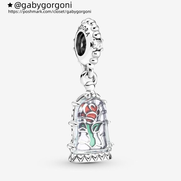 Pandora Disney Beauty and the Beast Enchanted Rose Dangle Charm - Picture 1 of 6